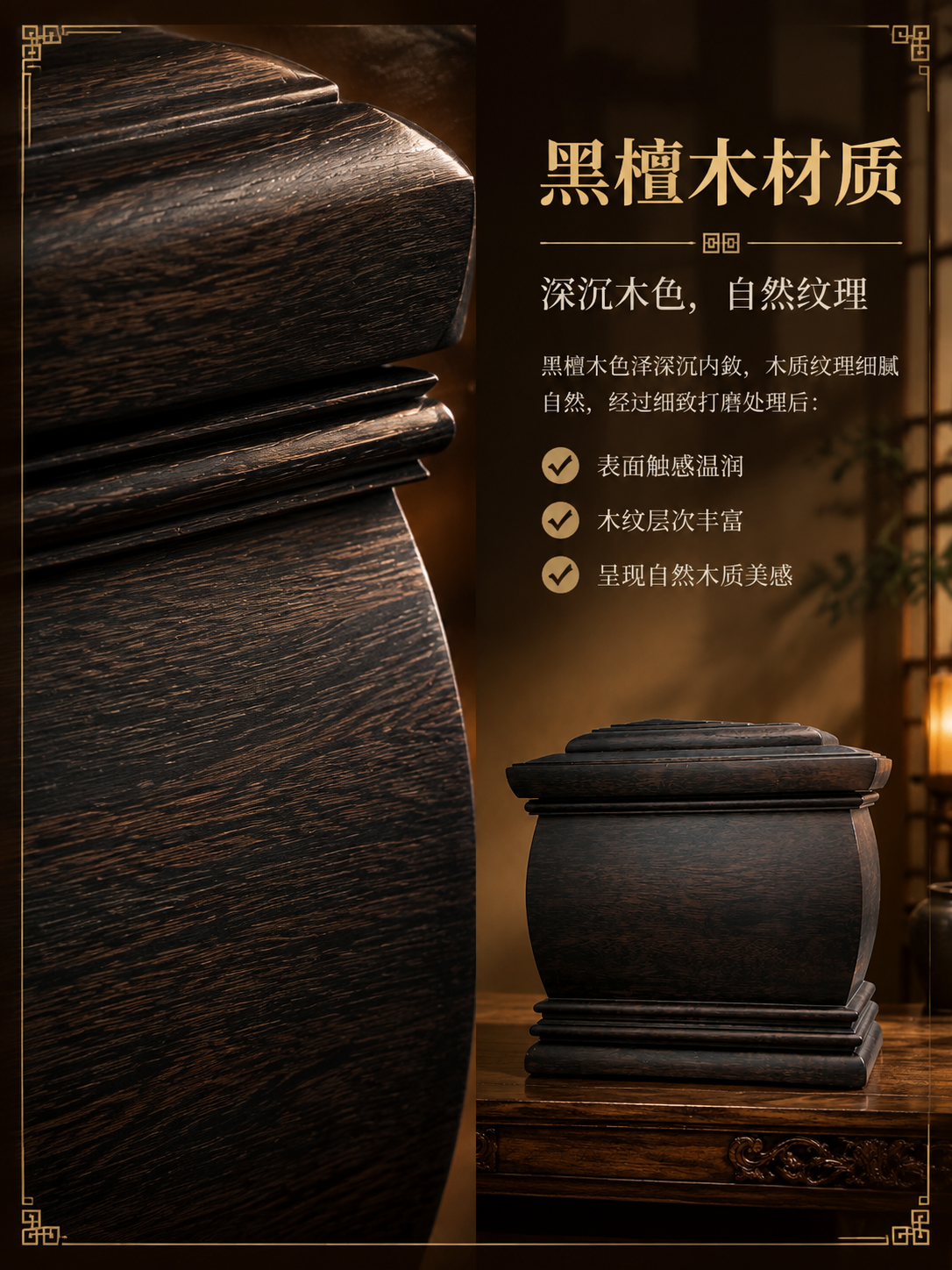 [商品] 使用【图1】黑檀木骨灰盒；保留黑檀木深色木纹材质、盒… - 图片创意预览