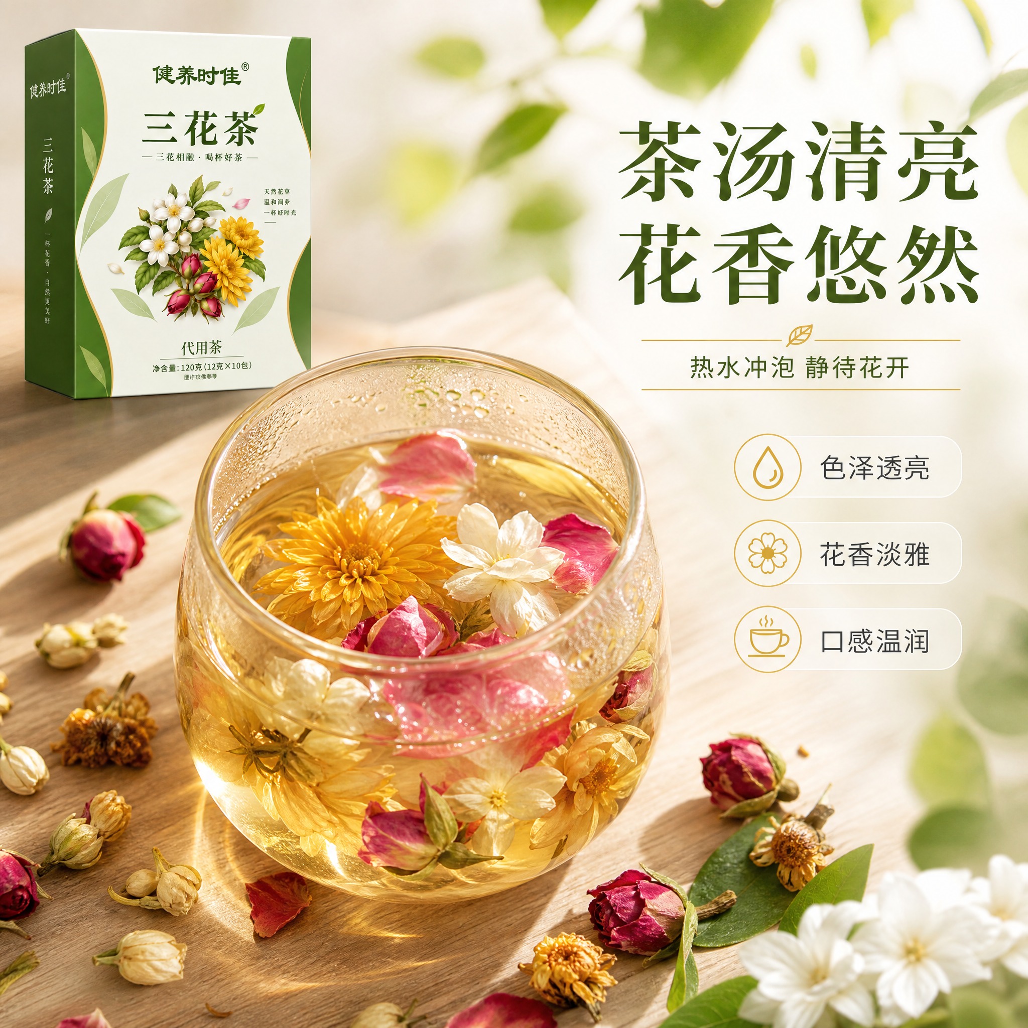 [主图-3] 细节与成分 冲泡茶汤微距特写 突出茶汤质感与花草… - 图片创意预览