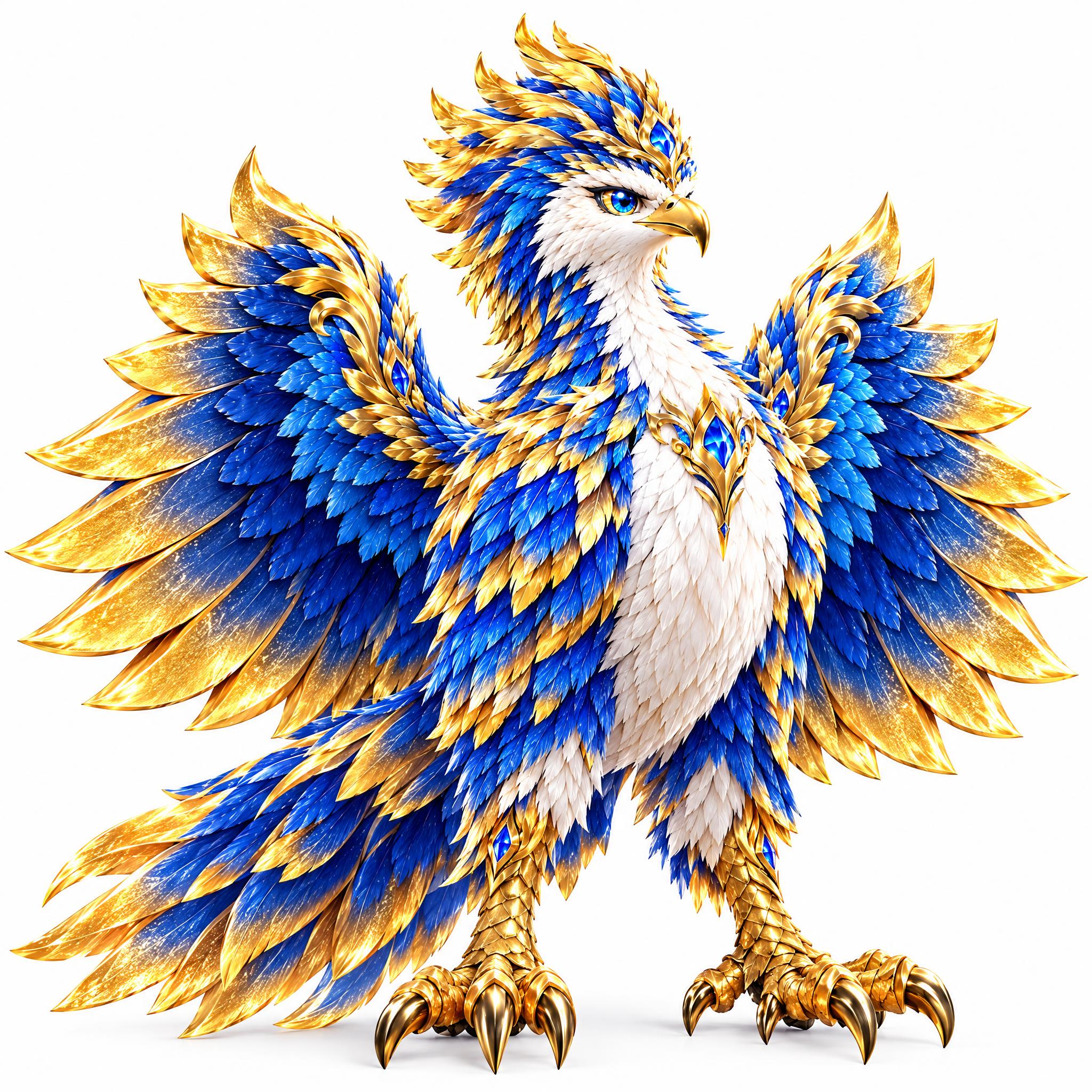山海经大鹏神兽，站立姿态，保持参考图的蓝金配色和华丽风格完全一… - 图片创意预览