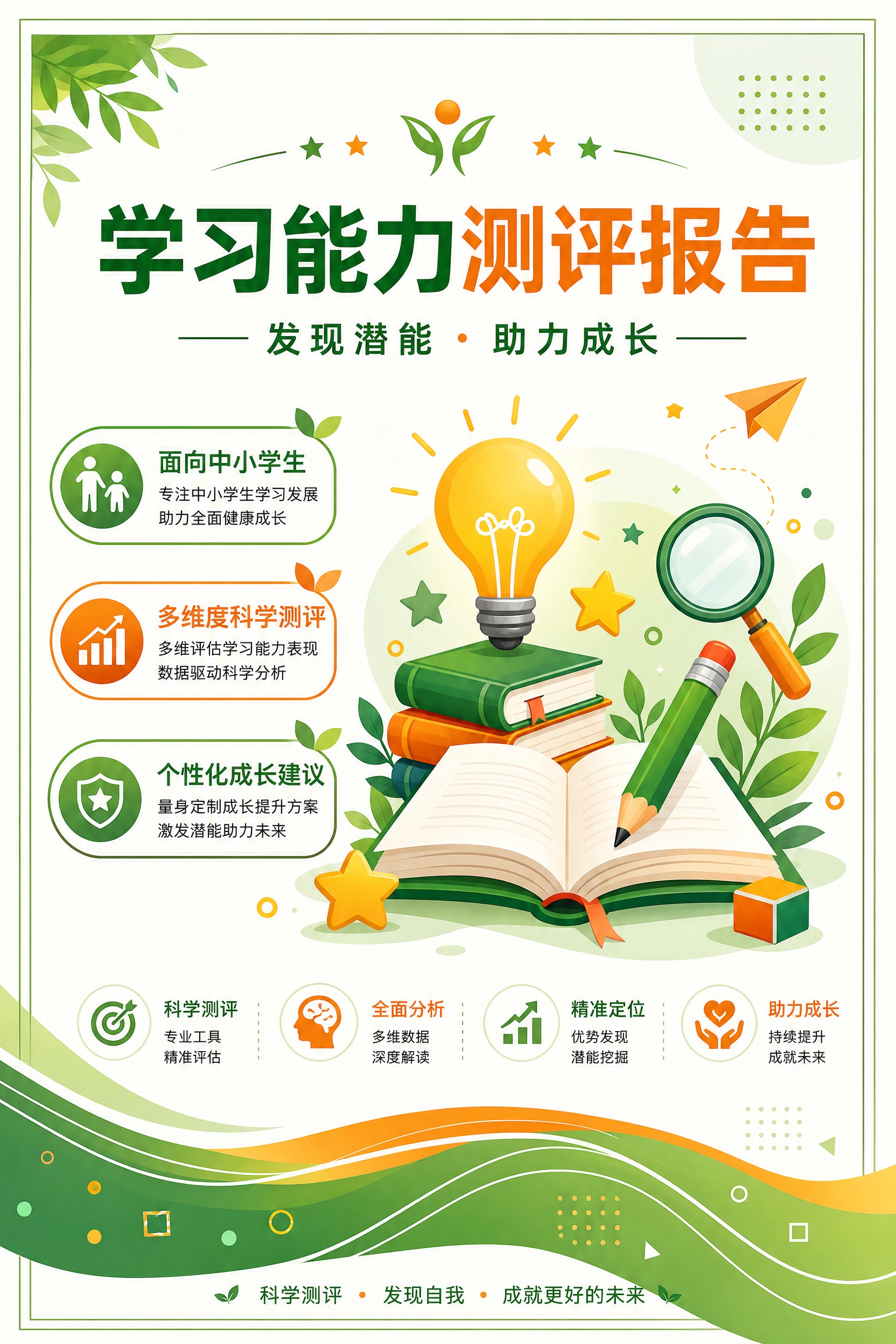 A4竖版教育类报告封面设计，主色调绿色和橙色。画面顶部居中大标… - 图片创意预览