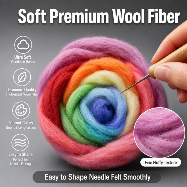 [Main Image 2] Highlight selling point - Soft premium fiber smooth for felting. Professional materia预览效果