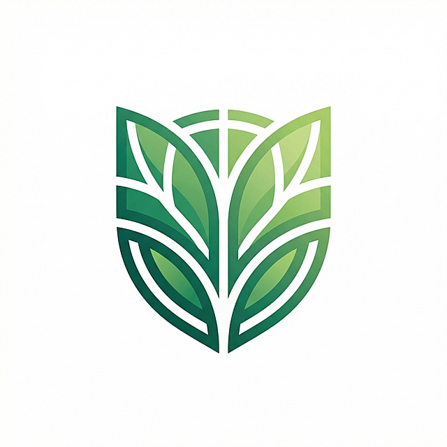 参考原图logo的风格，设计一个高端风格的绿叶几何扁平化logo，保持简约渐变绿色，高端大气的极简设计，不同造型，对称几何形状