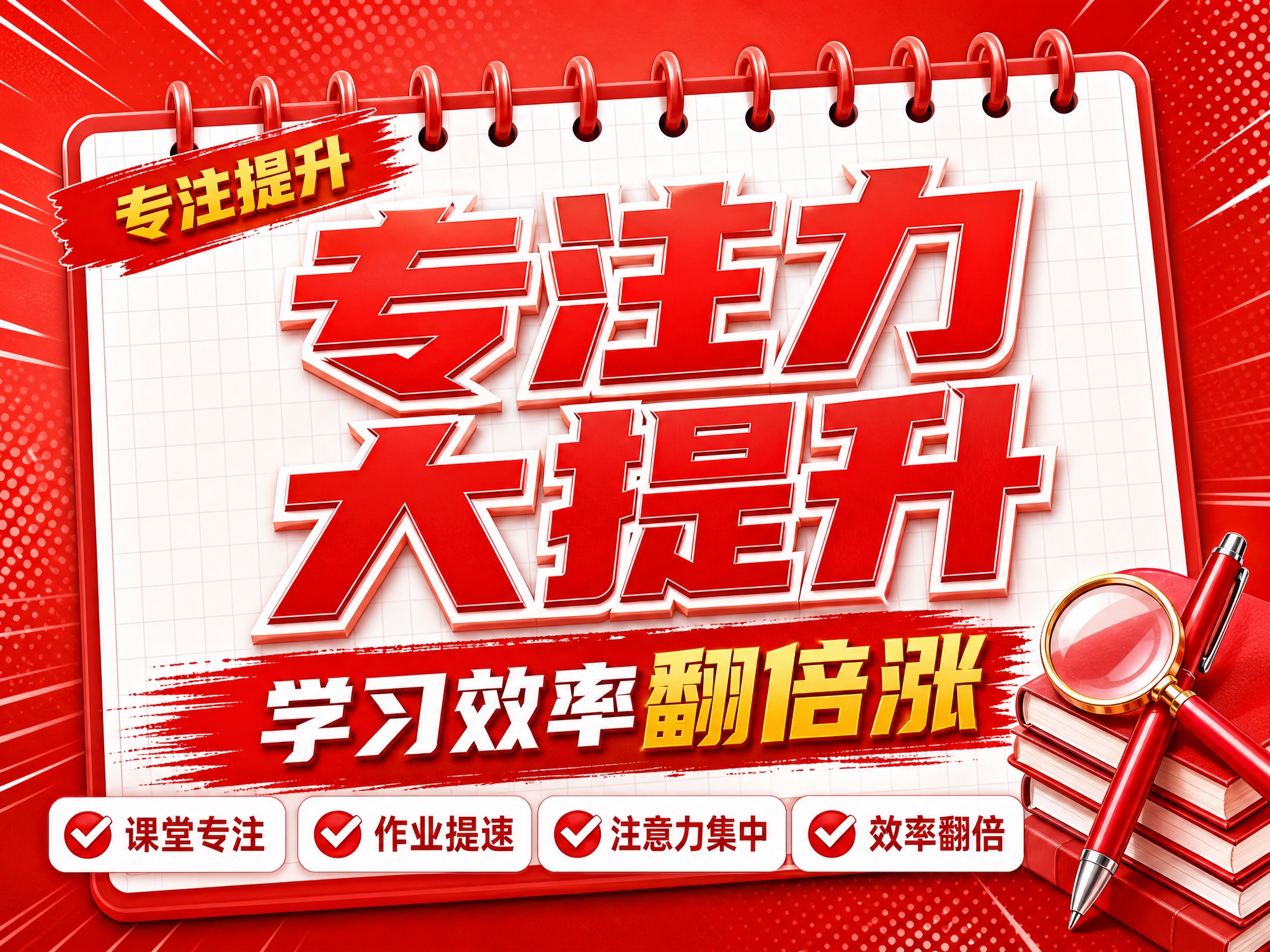 红色商务立体字风格开学季横版海报，红色线圈笔记本构图布局。画面… - 图片创意预览