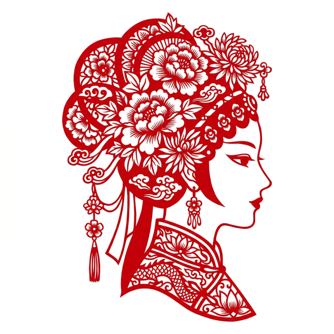 剪纸风中式仕女侧影预览效果