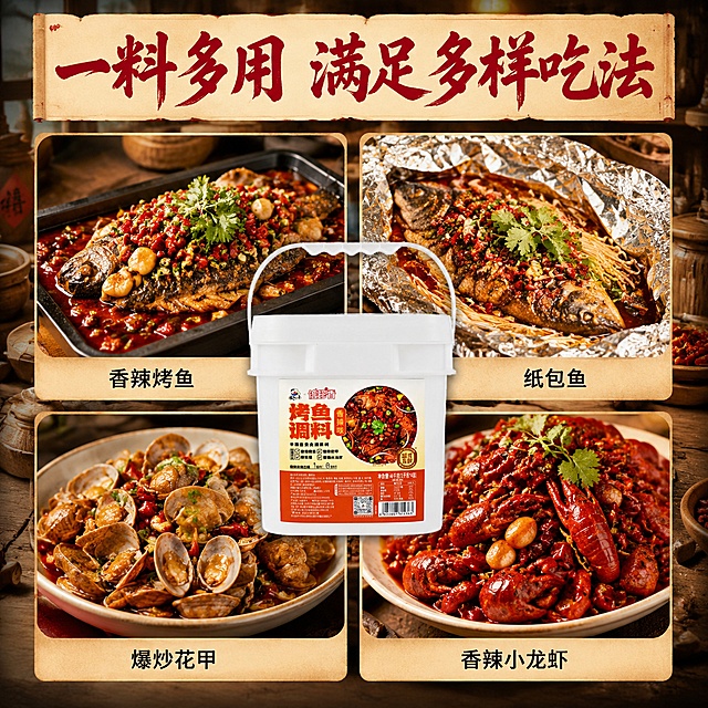使用电商主图技能生成5张比例1:1的电商主图，适配平台为淘宝/天猫，商品为「图片1」「图片1」「图片1」「图片1」，商品卖点为一料多用，地道川香，商用大包装，不使用违禁词和极限词，不写价格，不写旗舰店