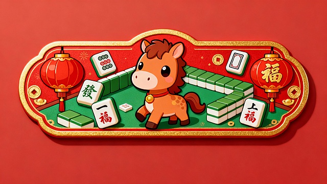 生成新年打麻将横版喜庆异形板