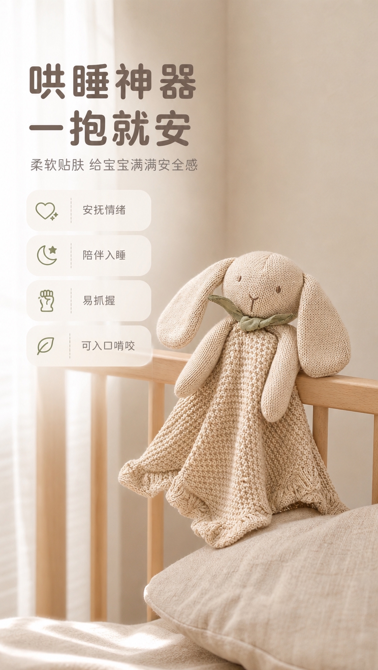 [商品] 使用【图1】米杏色针织长耳兔安抚巾；保留长垂耳、豆豆… - 图片创意预览