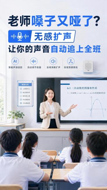 去掉讲桌上的黑色蓝色设备，补全和周围一致的讲桌木质桌面，保持其余文字、构图和场景完全不变预览效果