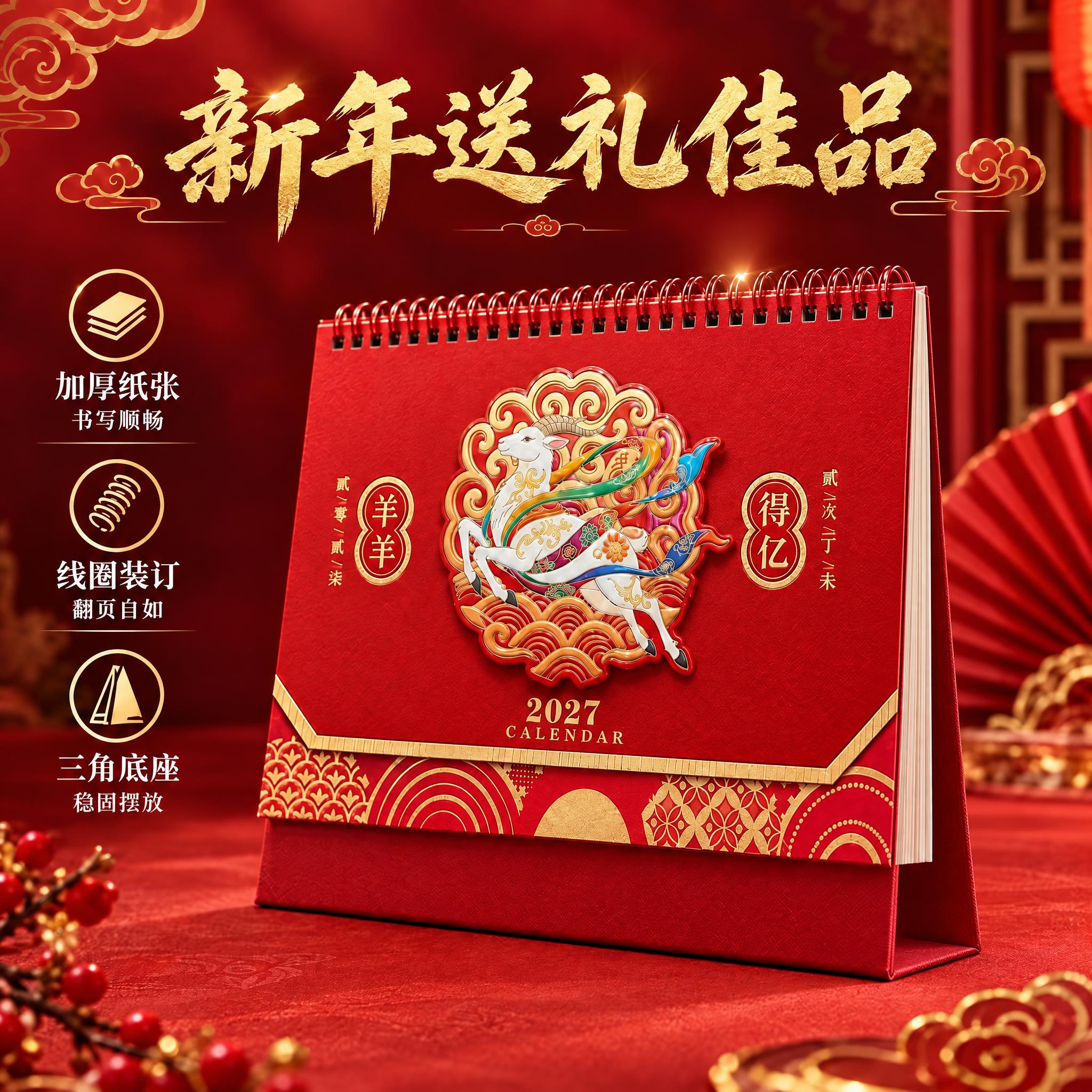 修改这张台历主图：1. 将台历右侧露出的内页厚度调整为14张纸… - 图片创意预览