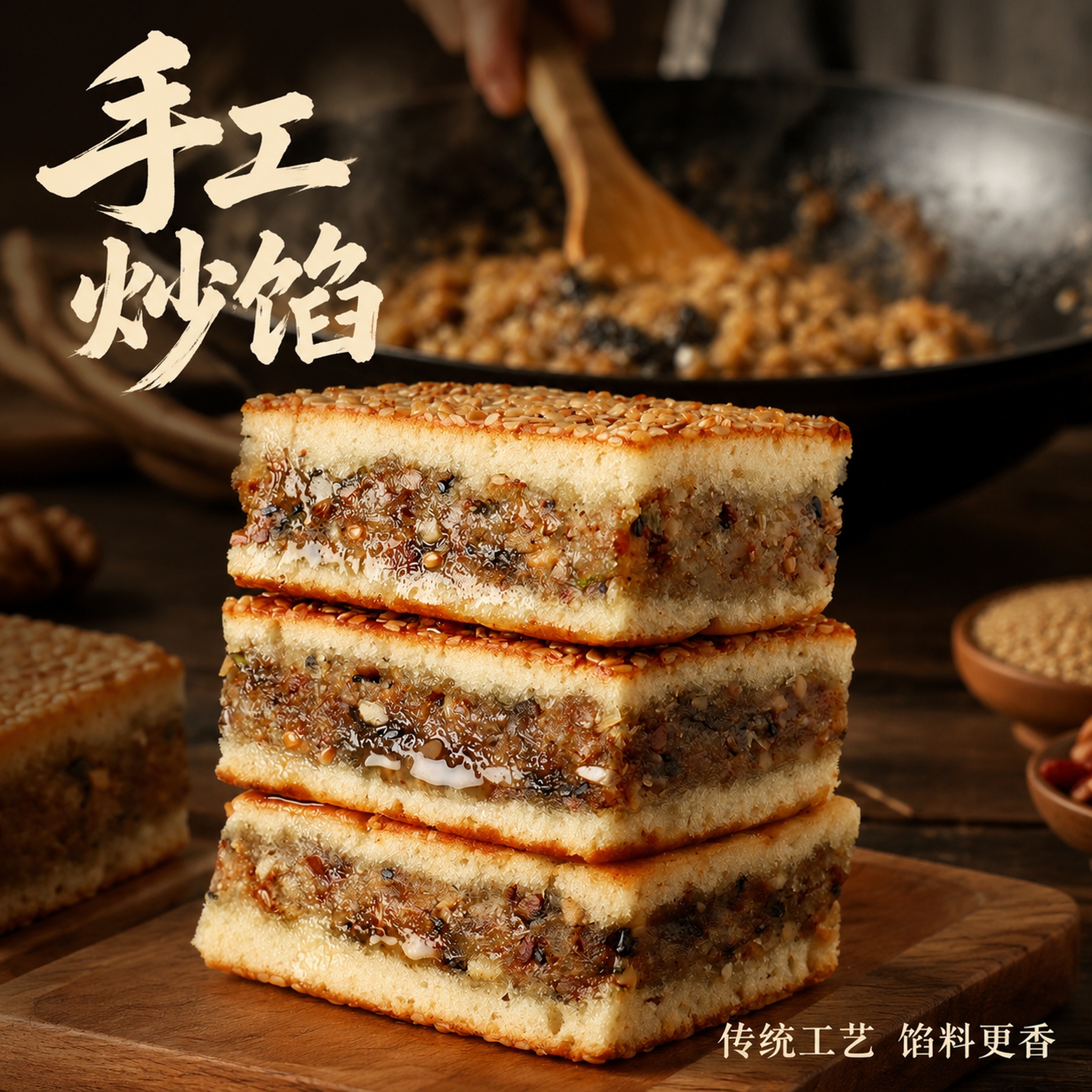 [主图-43] 三层五宝糕突出手工翻炒馅料卖点。 [氛围风格]… - 图片创意预览