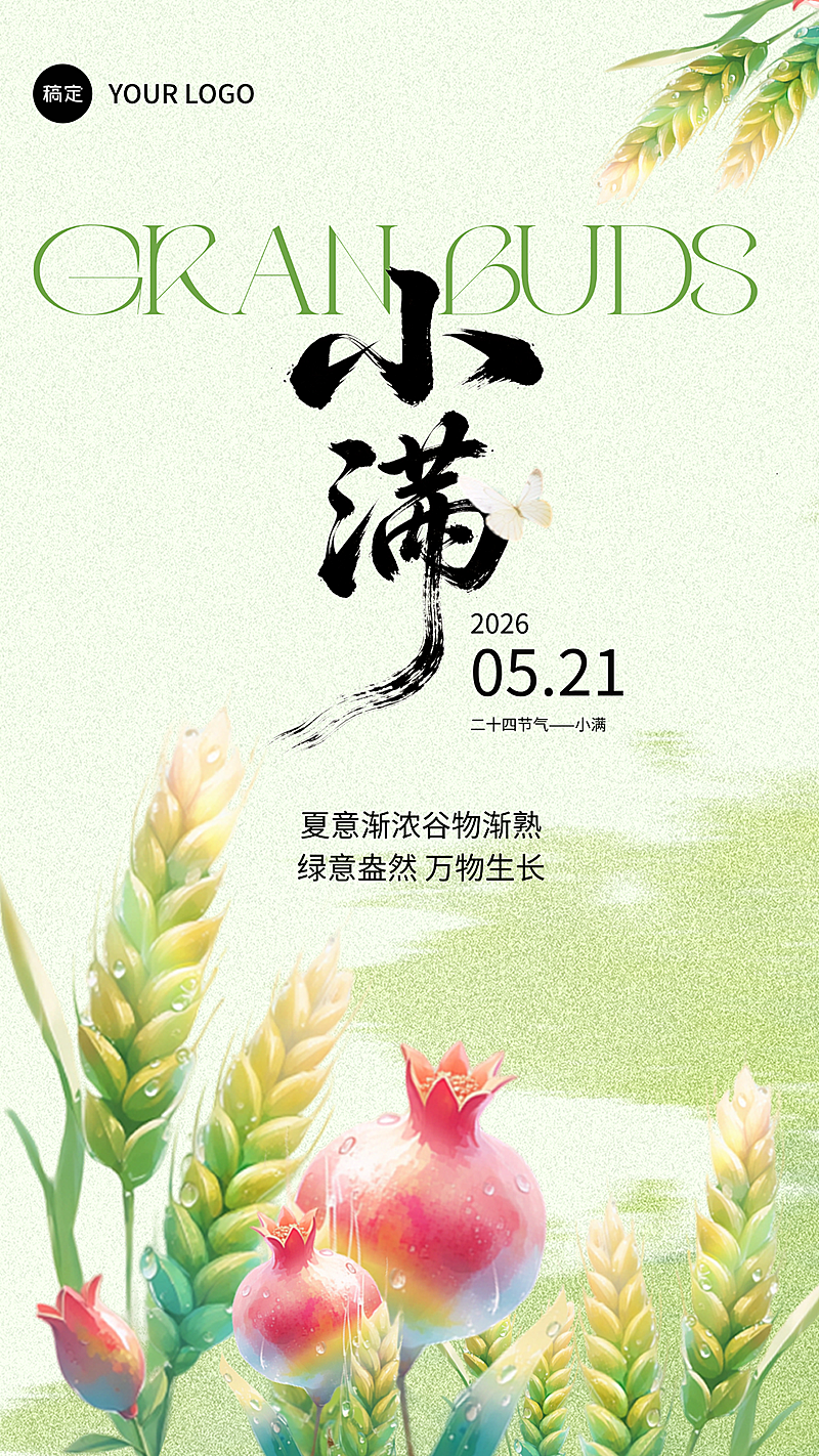 小满清新弥散节日祝福竖版手机海报