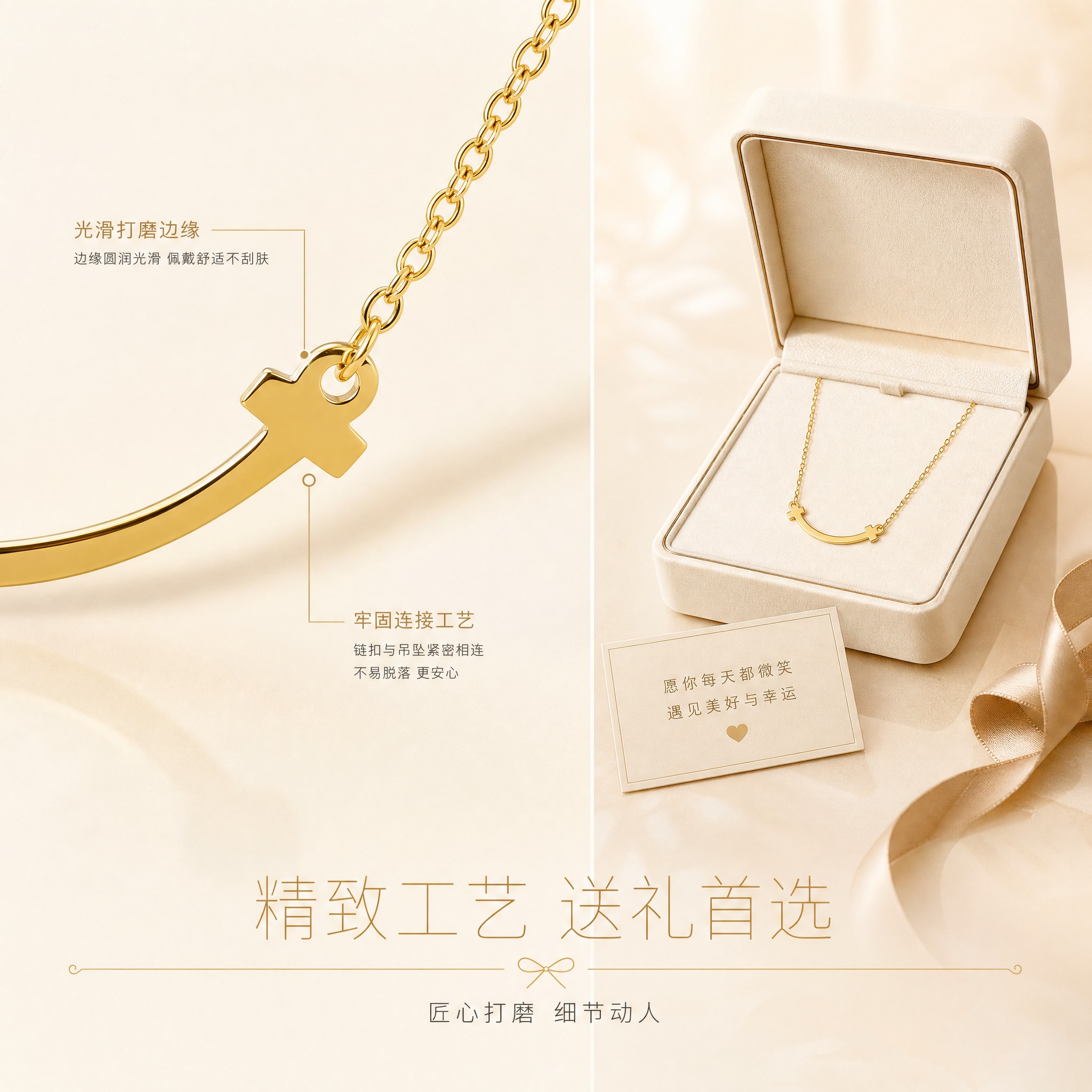 [主图-3] 抖音电商主图，主题为项链细节工艺与礼赠价值展示，… - 图片创意预览