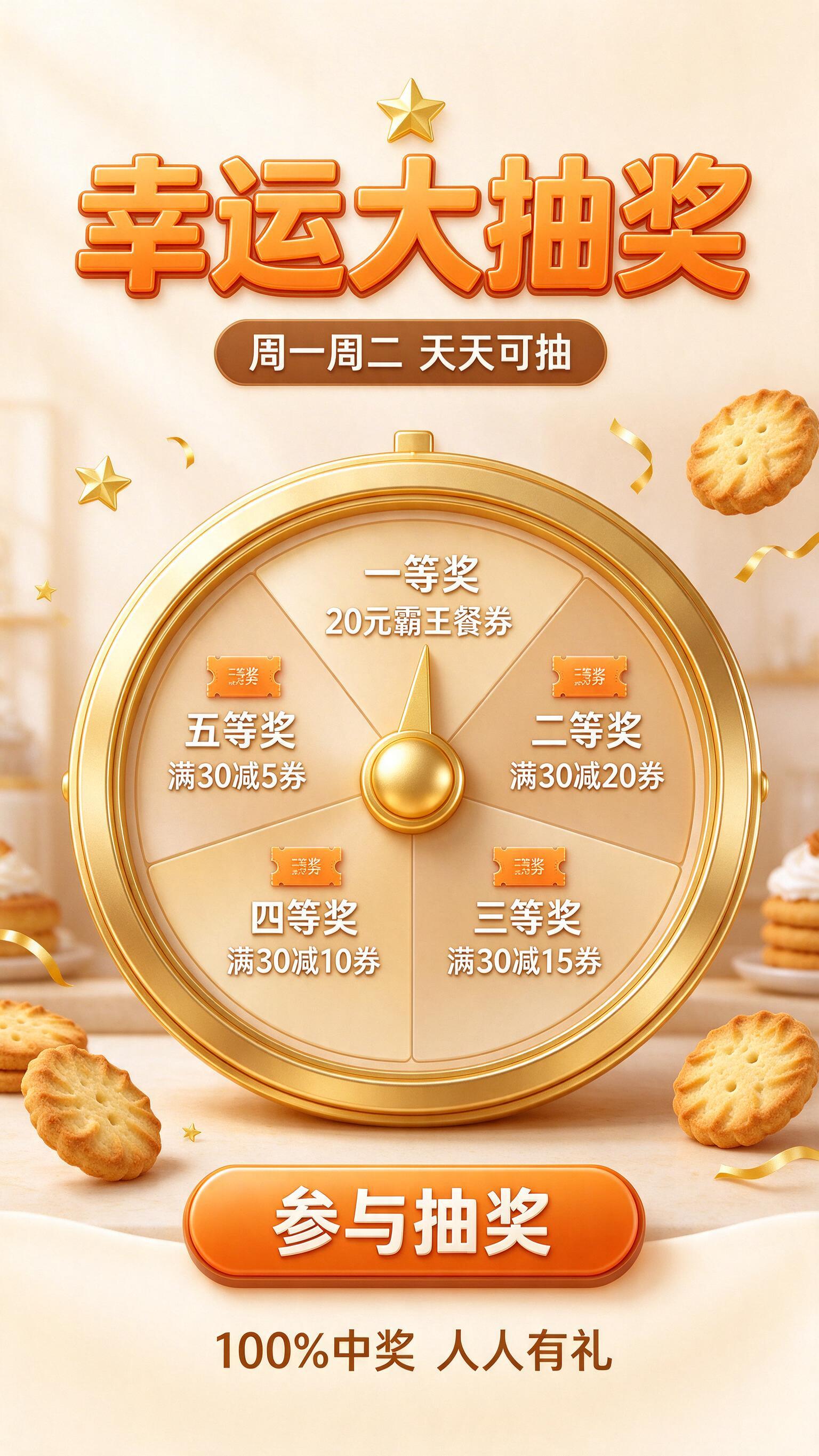第6屏 幸运大抽奖模块。温暖烘焙风，整幅画面满版构图，无白色外… - 图片创意预览