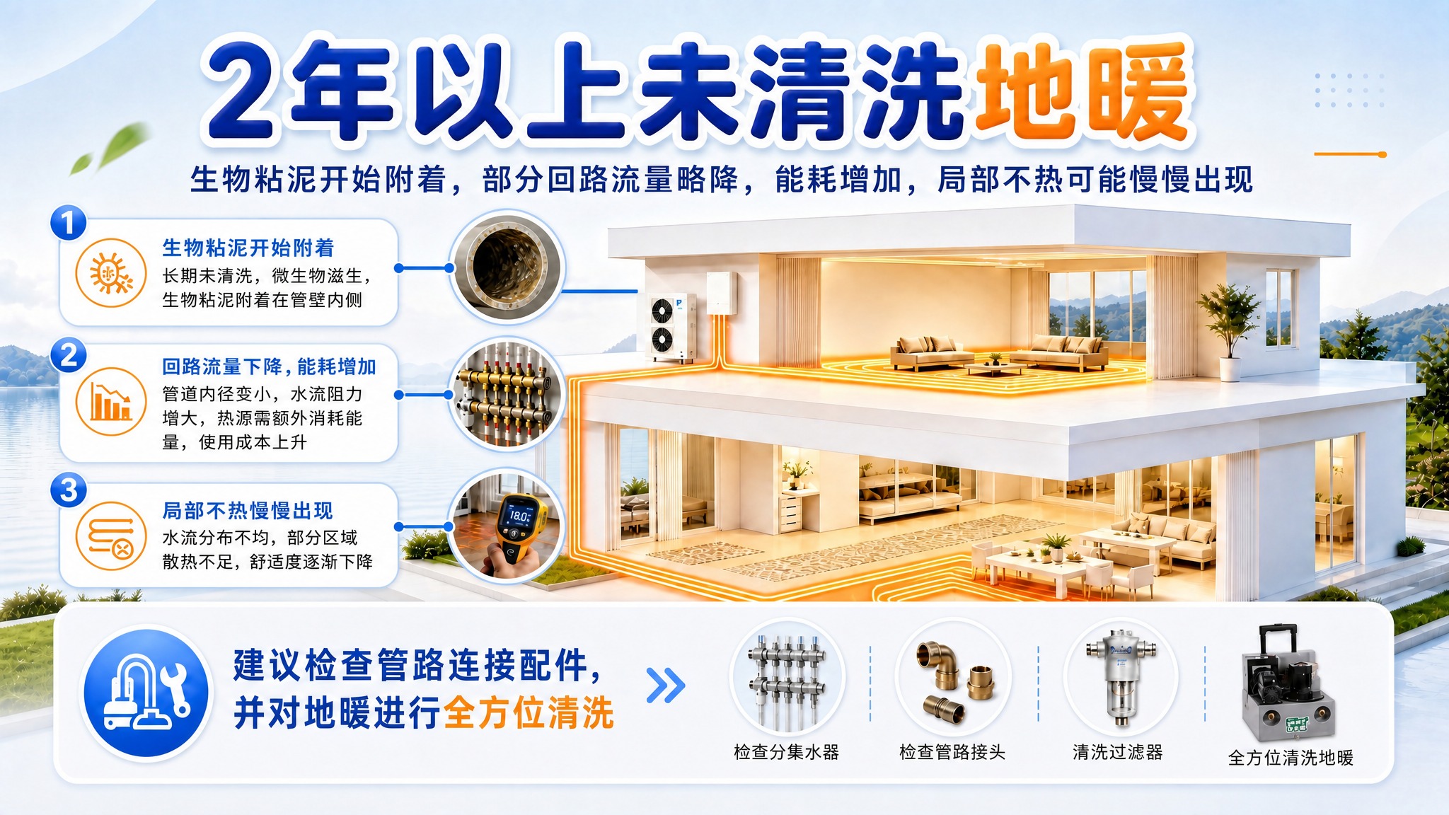 编辑这张「2年以上未清洗地暖」科普海报（第一张图），将「存在的… - 图片创意预览