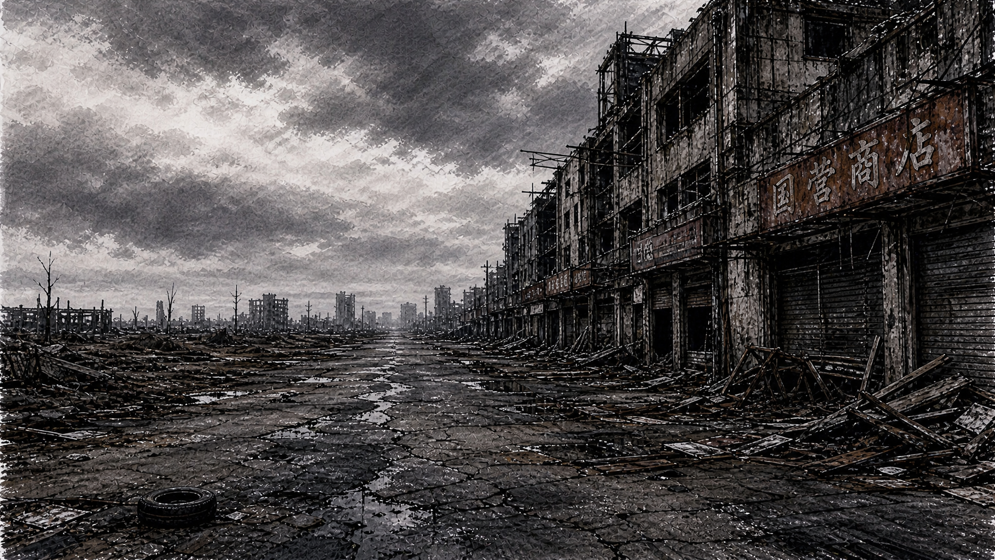 参考原图的末日废土风格、厚涂手绘笔触、灰暗破败的色调，生成横向… - 图片创意预览