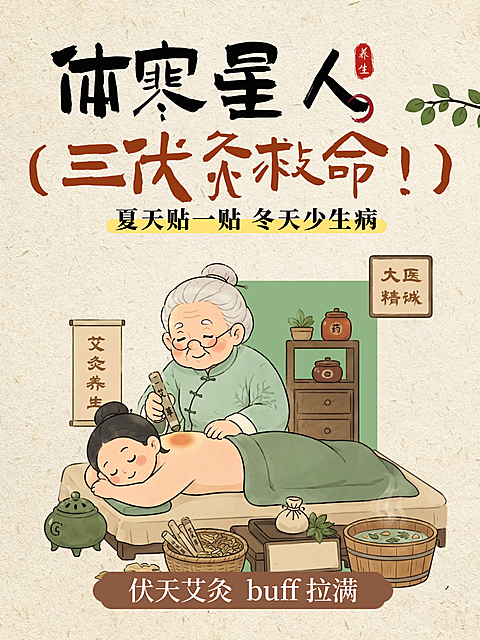三伏天艾灸养生中医科普中式感手绘小红书封面