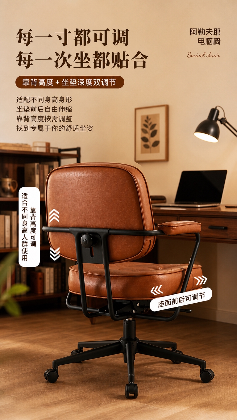 [商品] 使用【图4】棕色升级款电脑椅背面，保留靠背高度调节、… - 图片创意预览