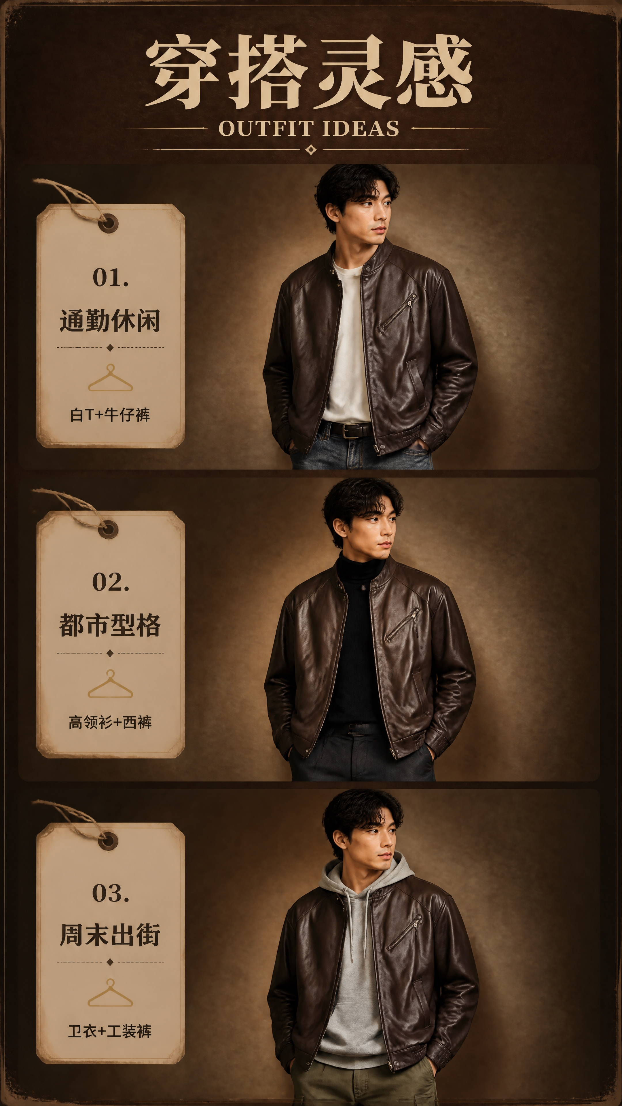 [商品] 使用【图1】深棕色立领PU皮夹克；商品处理：保留立领… - 图片创意预览