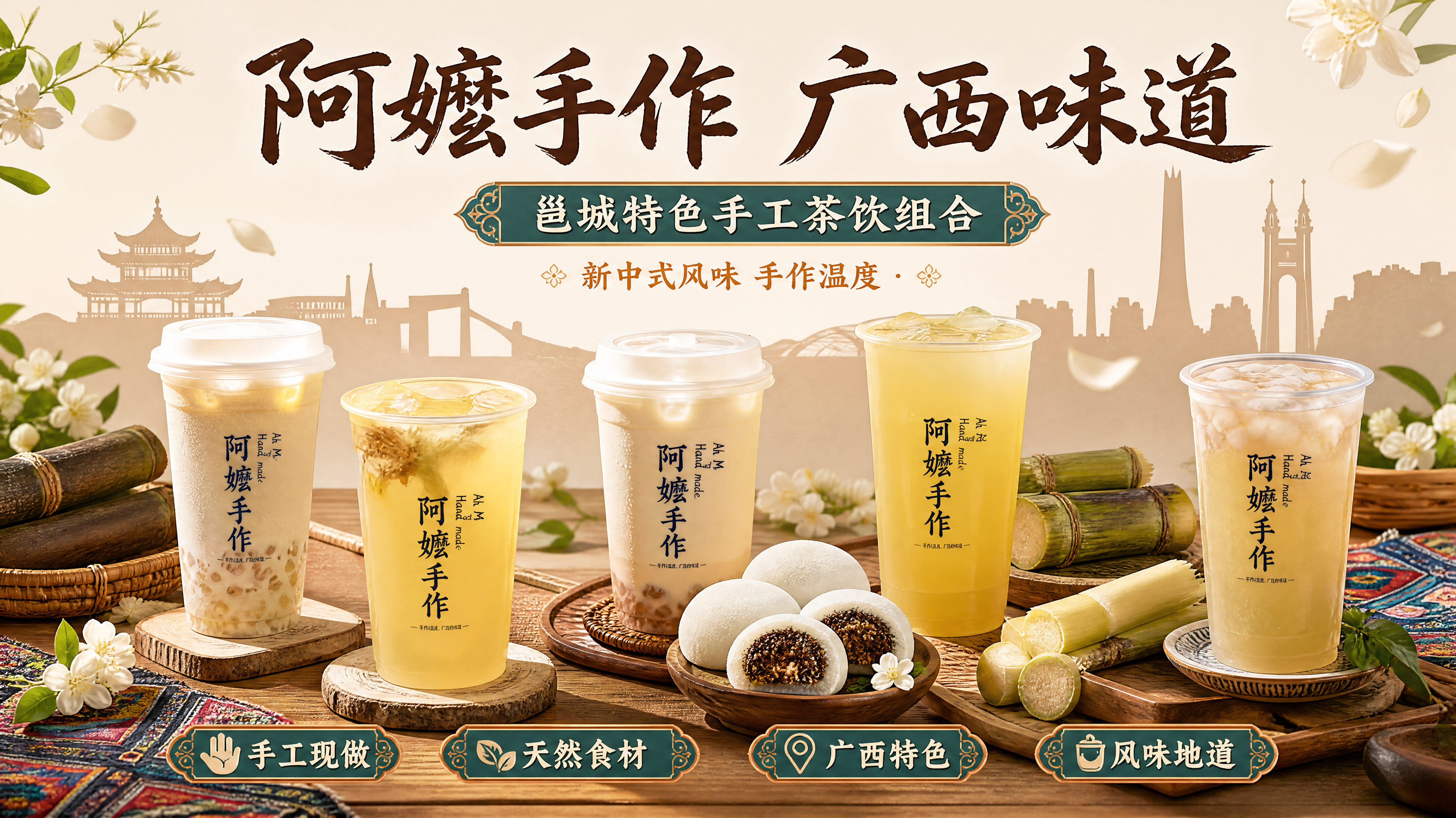 新中式民俗风复古写实风线下门店海报，横版对称构图全景陈列构图，… - 图片创意预览