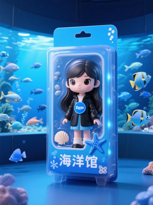 盒子上有描边文字“海洋馆”预览效果