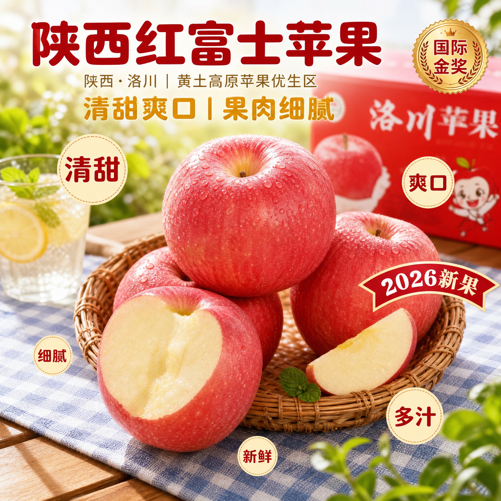 [主图11] 陕西洛川红富士苹果京东生鲜电商主图，阳台木桌场景… - 图片创意预览