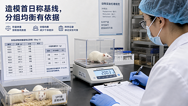 帮我生成图片：· 造模首日称基线，分组均衡有依据。
· 每周两次定时称，动态监测早预警。
· 轻柔抓取减应激，体重数据更真实。

按照这个要求帮我生成最少三张图片