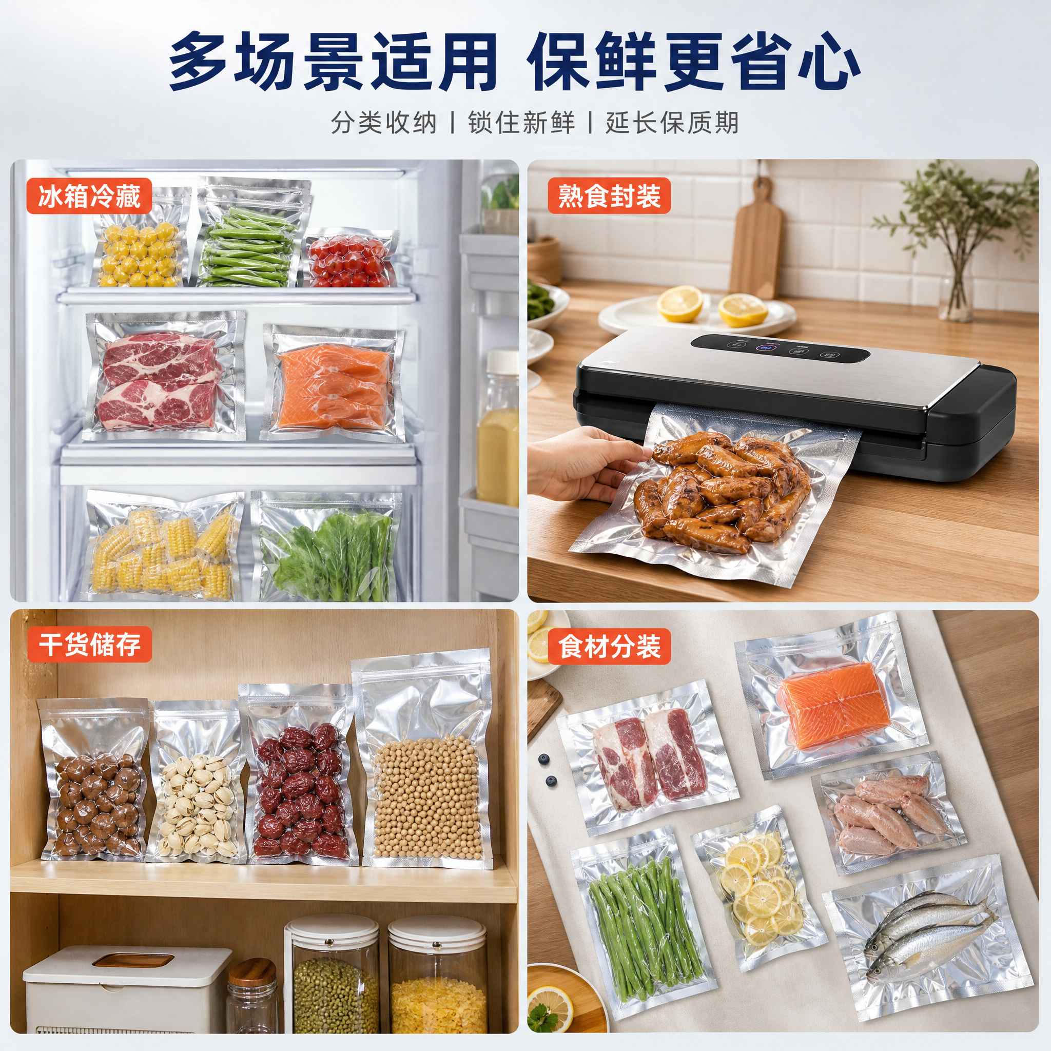[主图-4] 真实使用场景图，展示家庭厨房中真空保鲜的多种应用… - 图片创意预览