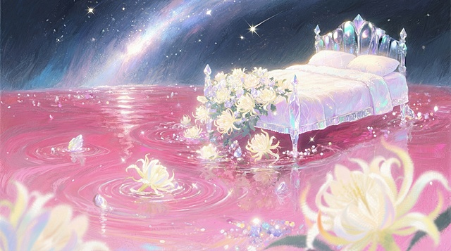 湖面的水变成粉色
