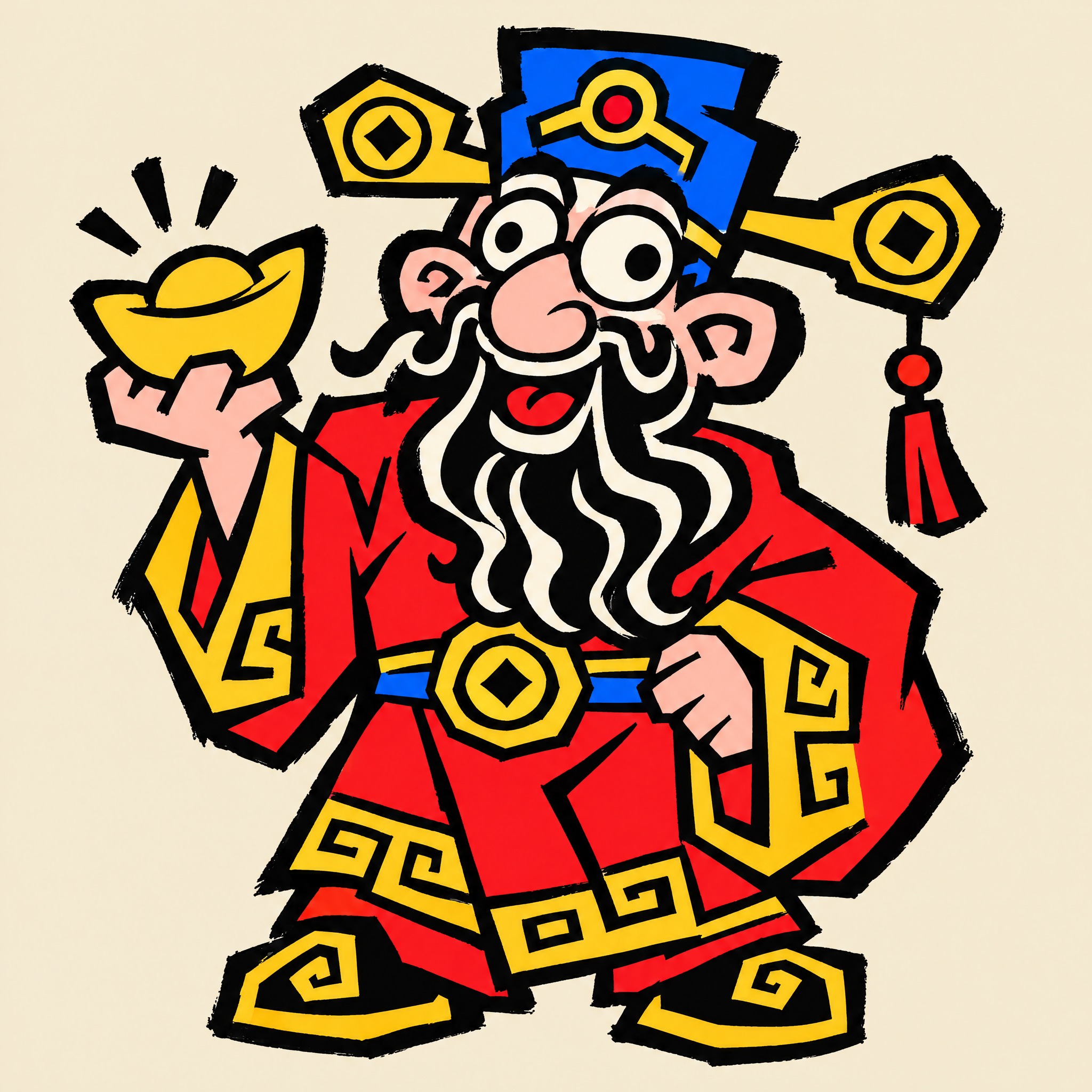 参考图中的抽象卡通财神爷风格，画一个同样抽象风格的财神爷。风格… - 图片创意预览