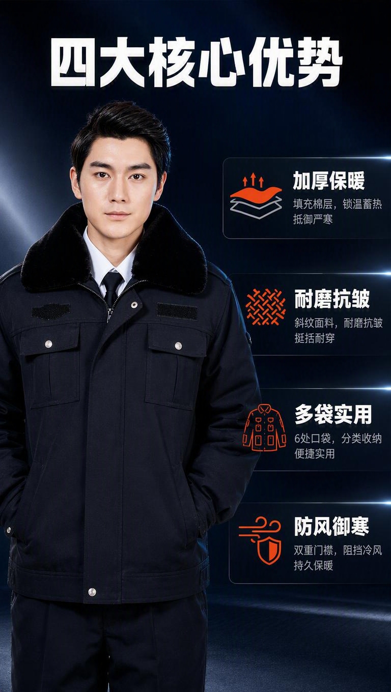 [商品] 使用【图2】黑色保安冬季棉服；商品处理：保留黑色大毛… - 图片创意预览
