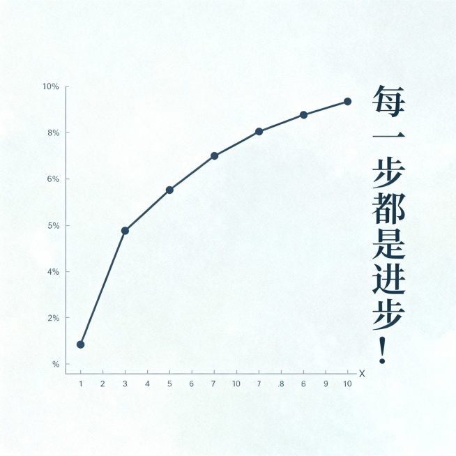 {
  "prompt": "制作一个成绩进步的折线图，显示从基础薄弱到逐步提高的过程。图中包含具体分数点和时间标记。在图表旁边添加鼓励的话语：“每一步都是进步！”背景选择淡雅的颜色，使数据更加突出。预览效果