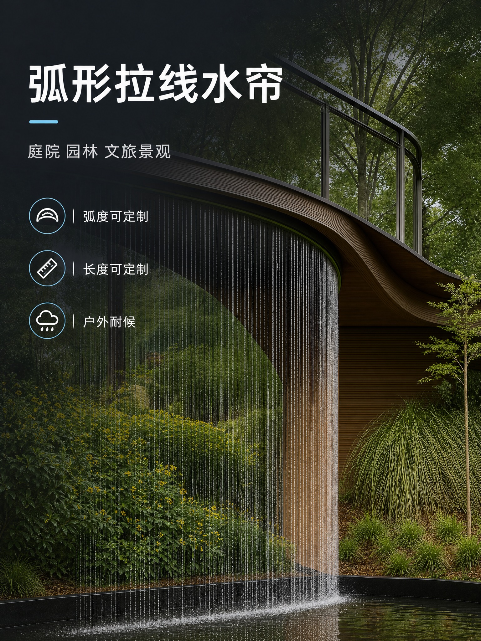 SKU造型详情页-弧形，使用原图弧形景观拉线水帘作为主视觉，产… - 图片创意预览