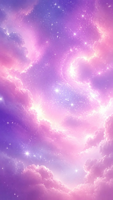 参考原图风格，重新生成梦幻粉紫色星云星空，云层间点缀星光，整体色调是粉紫渐变，唯美朦胧的绘画风格预览效果
