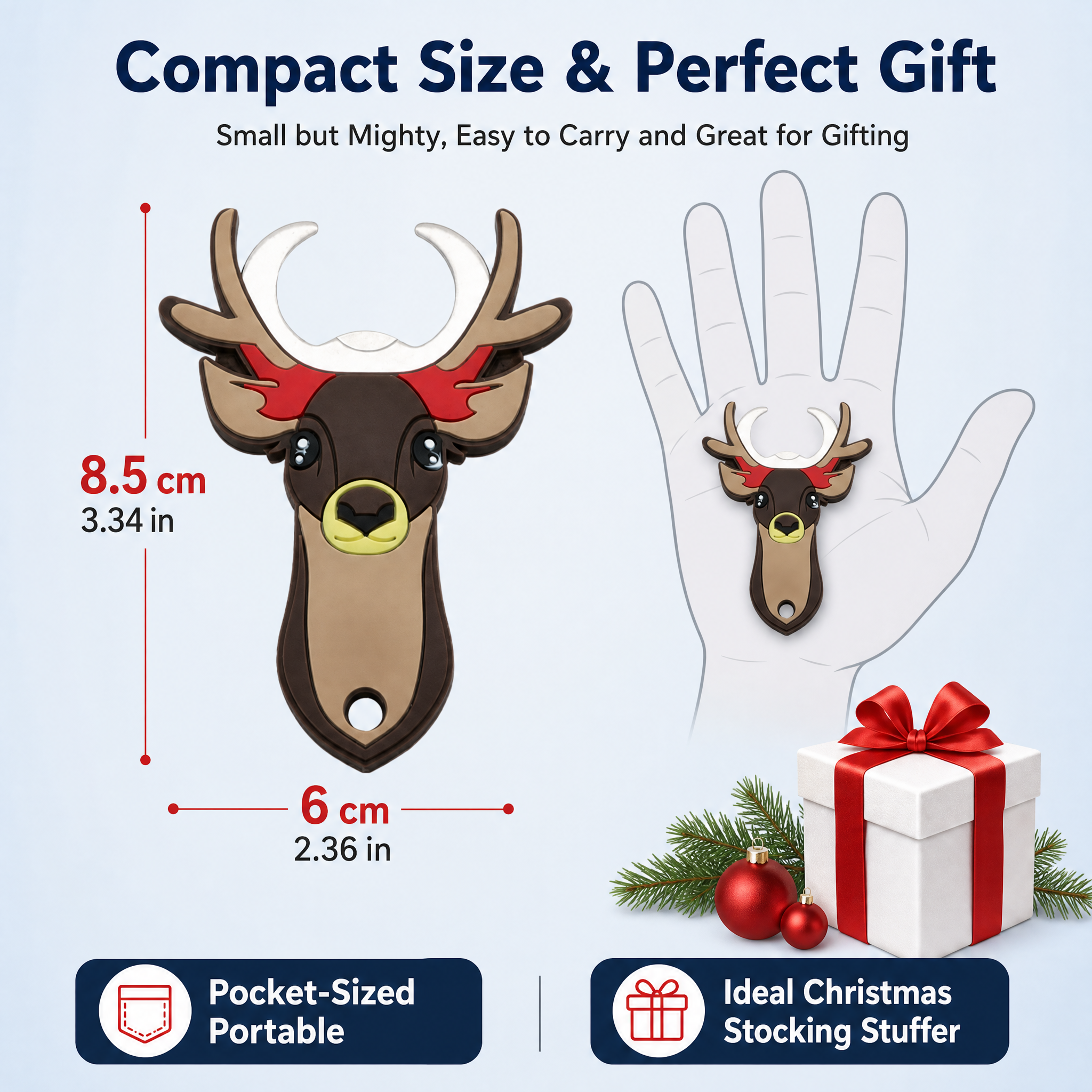 [主图-5] 尺寸规格与礼品属性图，展示圣诞驯鹿开瓶器的具体尺… - 图片创意预览