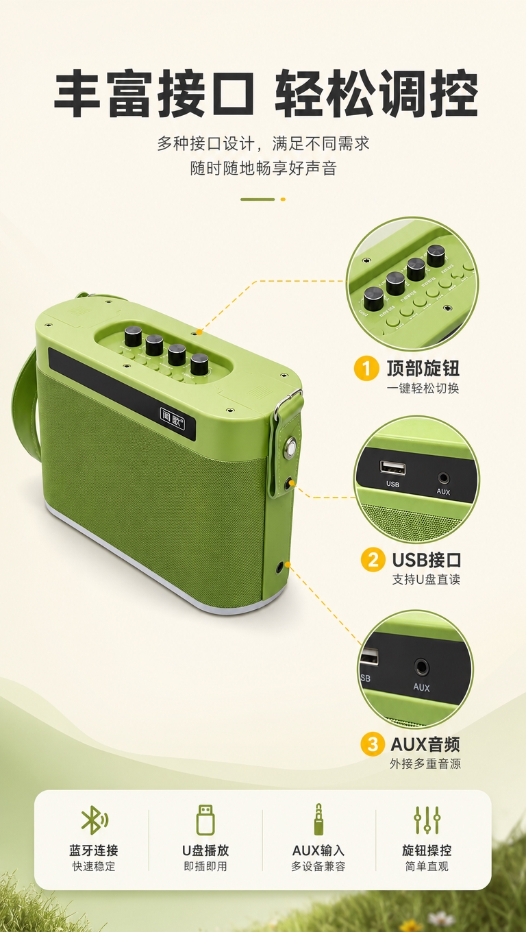 [商品] 使用【图3】闻歌户外K歌蓝牙音箱，果绿色主机斜侧角度… - 图片创意预览