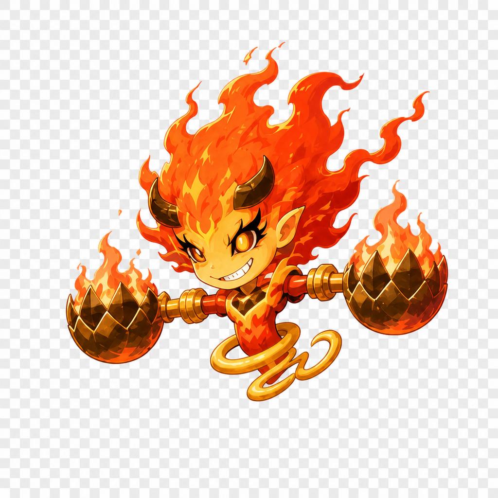 从参考图中提取火焰恶魔角色（全身燃烧火焰，头上有黑色小角，黄色… - 图片创意预览