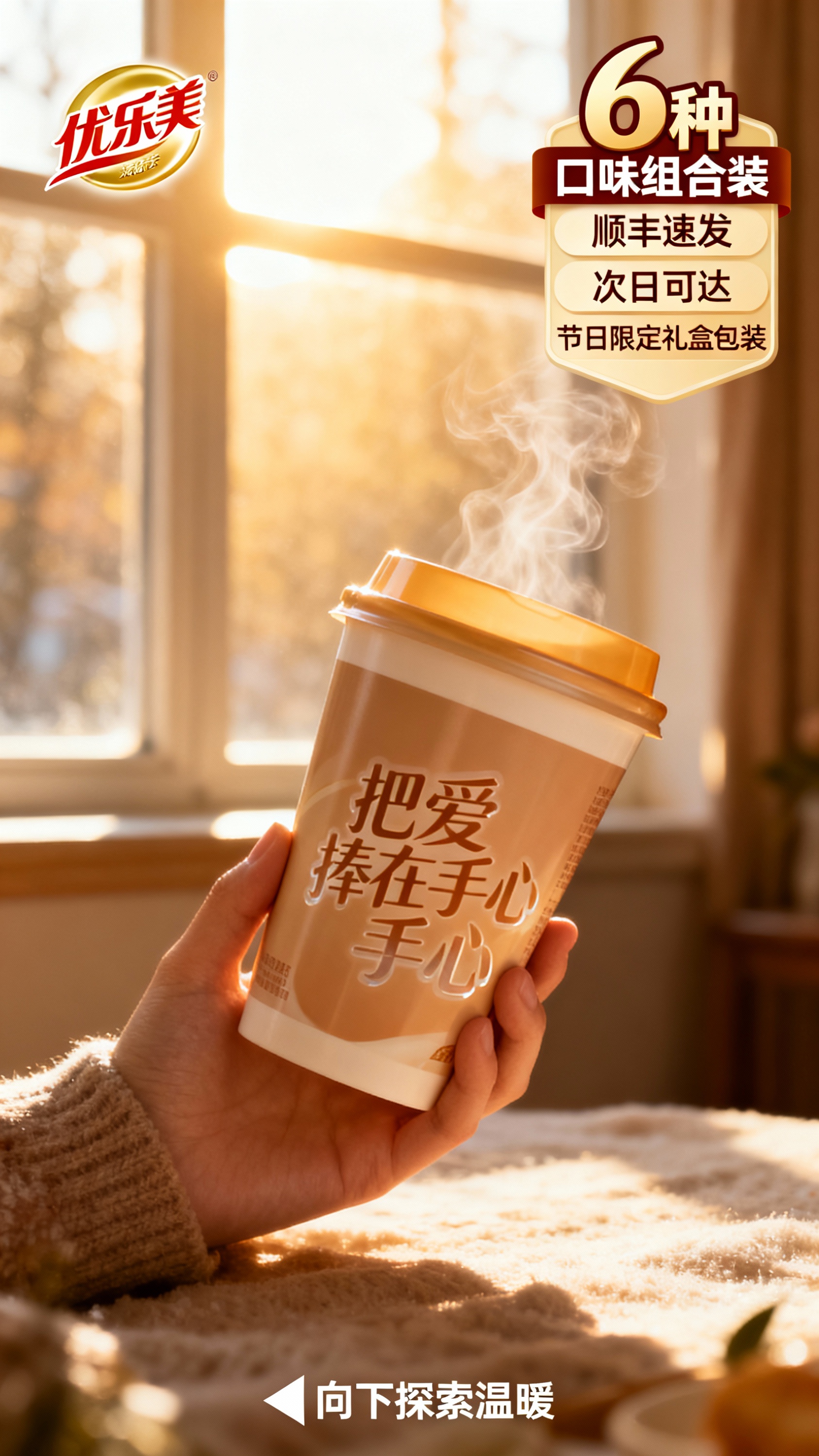 优乐美奶茶电商详情页设计方案 第一屏：视觉冲击，抓注意力 【主… - 图片创意预览
