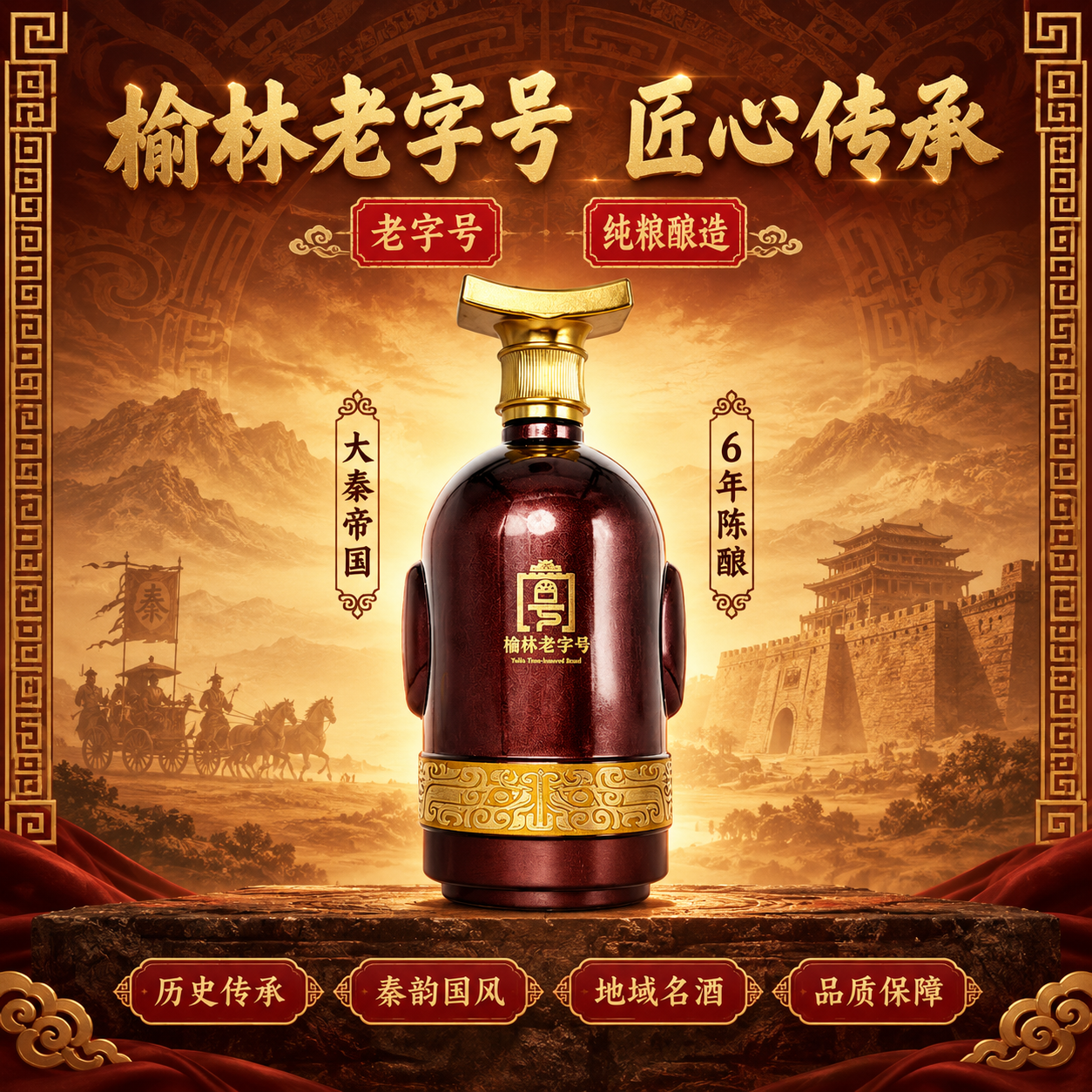 [主图-3] 品牌荣誉与瓶身背面展示，榆林老字号卖点。 [统一… - 图片创意预览