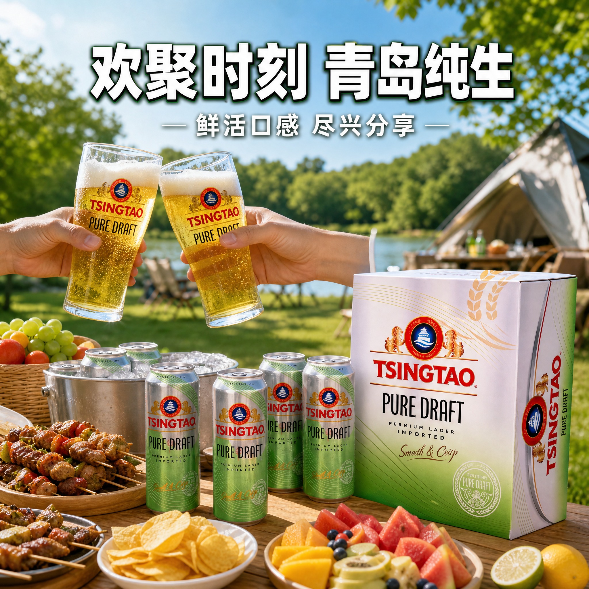 [主图-4] 青岛啤酒纯生场景图，朋友聚会佐餐场景，生活化代入… - 图片创意预览