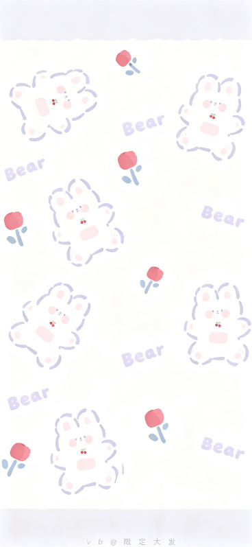 将图片中所有的Rabbit英文字母改为Bear，保持原有的字体样式不变，保留其他所有内容不变：可爱小兔子图案、红色玫瑰、浅紫色轮廓和文字颜色，整体保持相同的清新手绘风格预览效果