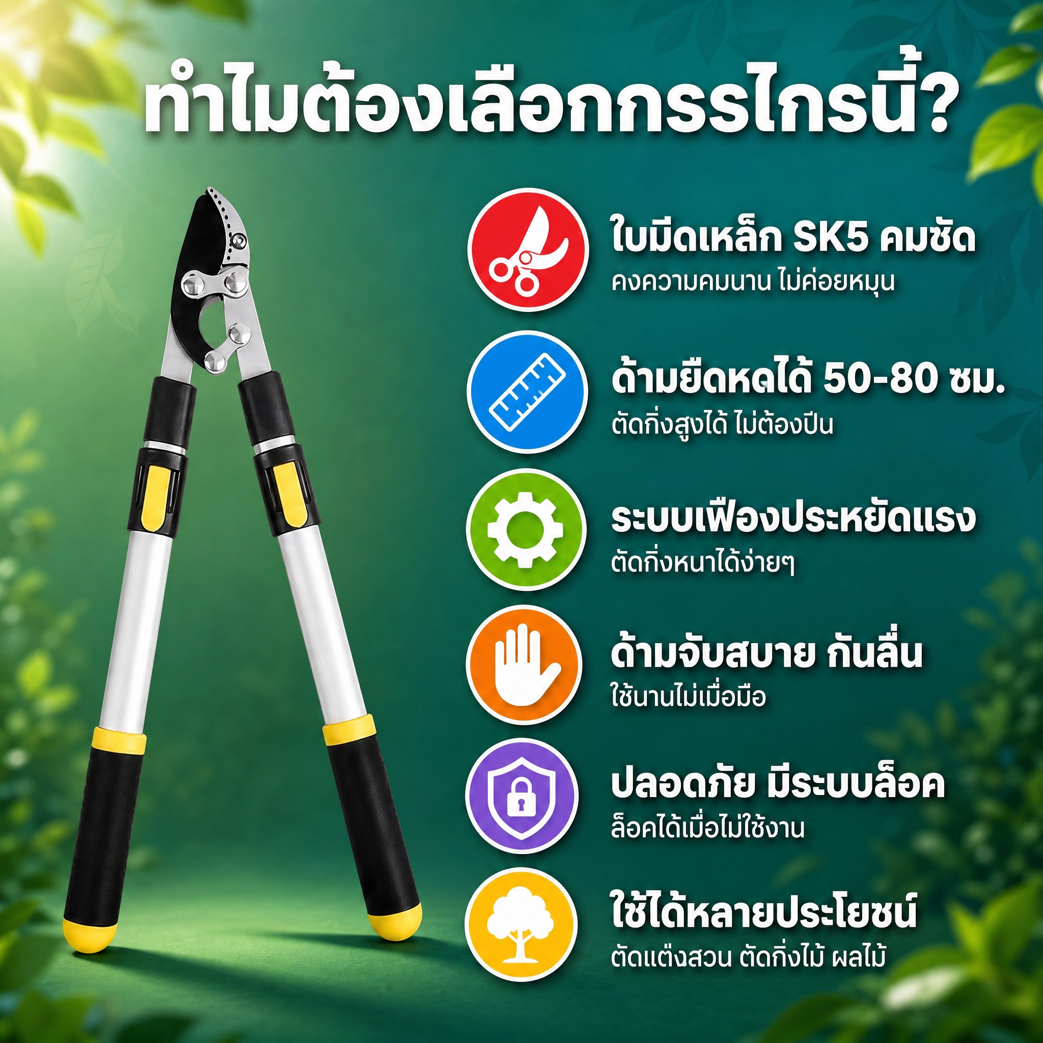 [亚马逊详情页第2张-卖点总览] 伸缩式园林修枝剪 卖点总览… - 图片创意预览