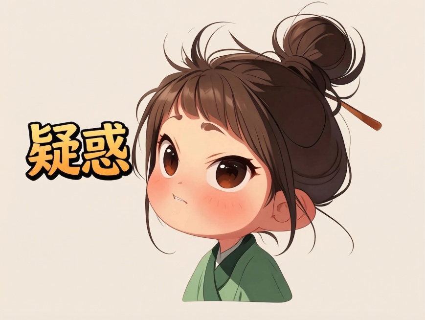 将背景颜色统一为浅米色，保持Q版古风卡通人物和文字疑惑不变，统一后背景干净柔和，画质清晰不改变人物内容预览效果