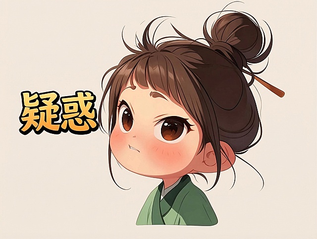 将背景颜色统一为浅米色，保持Q版古风卡通人物和文字疑惑不变，统一后背景干净柔和，画质清晰不改变人物内容