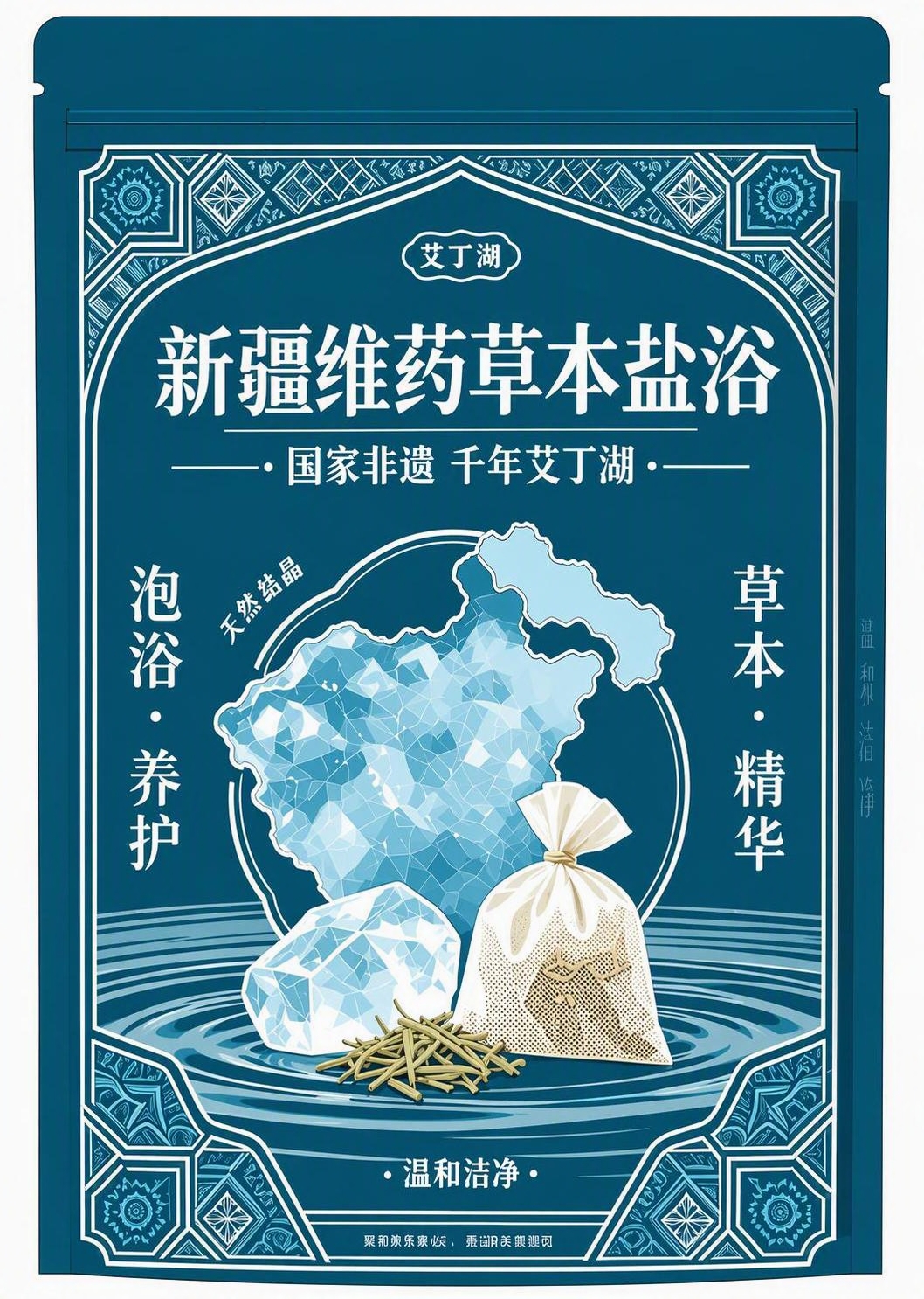 将这张新疆维药草本盐浴包装袋图片转换为矢量图风格，保留所有文字… - 图片创意预览