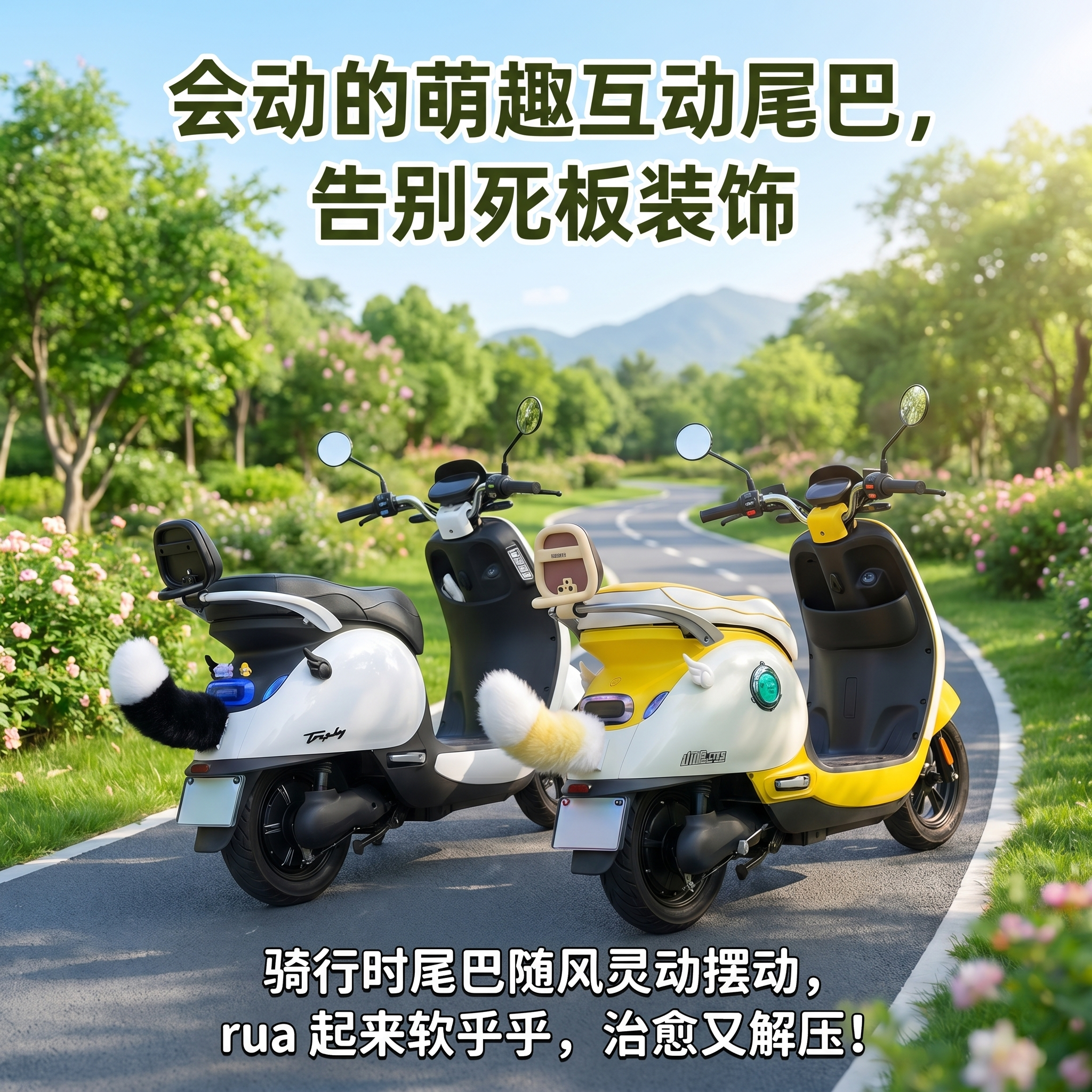 保持图片里的电动车尾巴产品原样不变，只替换掉原背景，更换为符合… - 图片创意预览