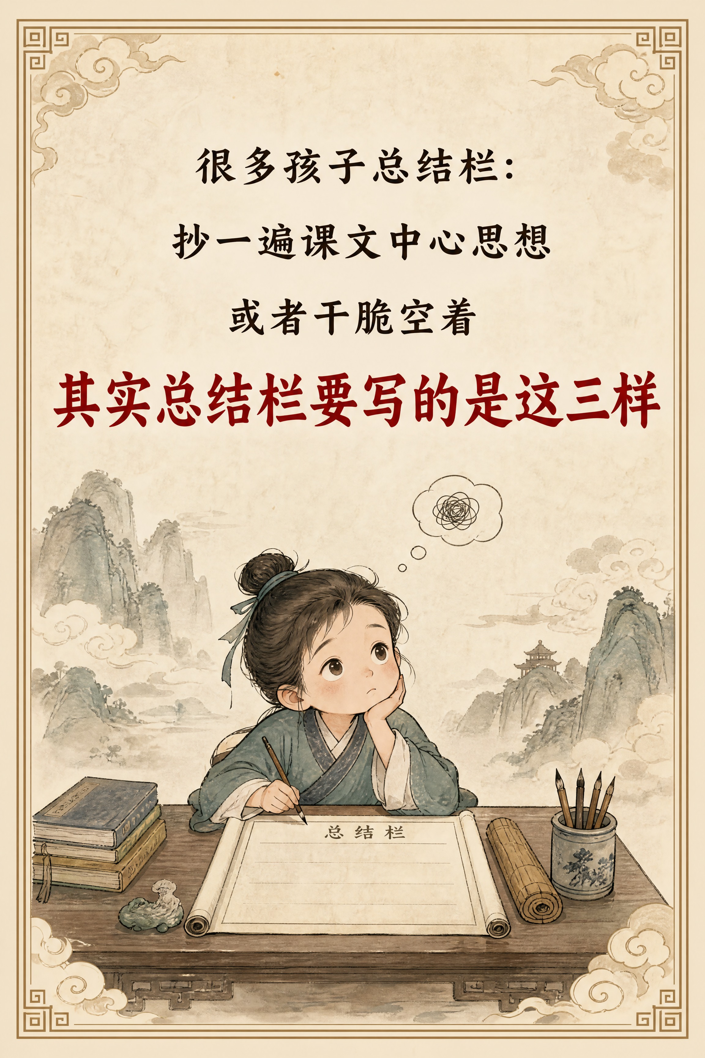 小红书笔记内页，痛点插画，国风山海经风格，米黄色宣纸纹理背景、… - 图片创意预览