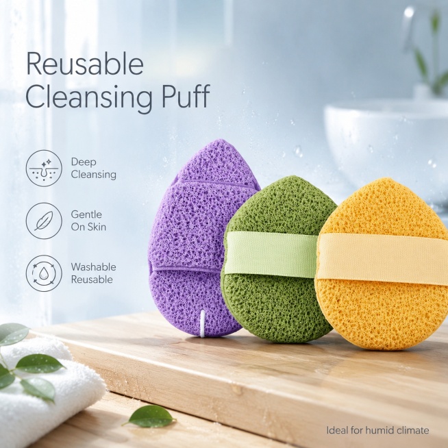 使用电商主图技能生成1张比例1:1的电商主图，适配平台为抖音，商品为「图片1」，商品卖点为这是一个卸妆棉，清洁力强，柔软不伤肤，可清洗重复使用，发布在马来西亚，符合当地湿热的天气预览效果