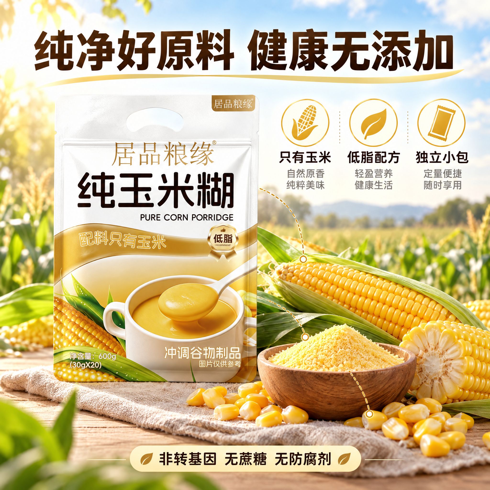 [主图-2] 居品粮缘纯玉米糊 核心卖点与原料溯源 纯净低脂健… - 图片创意预览