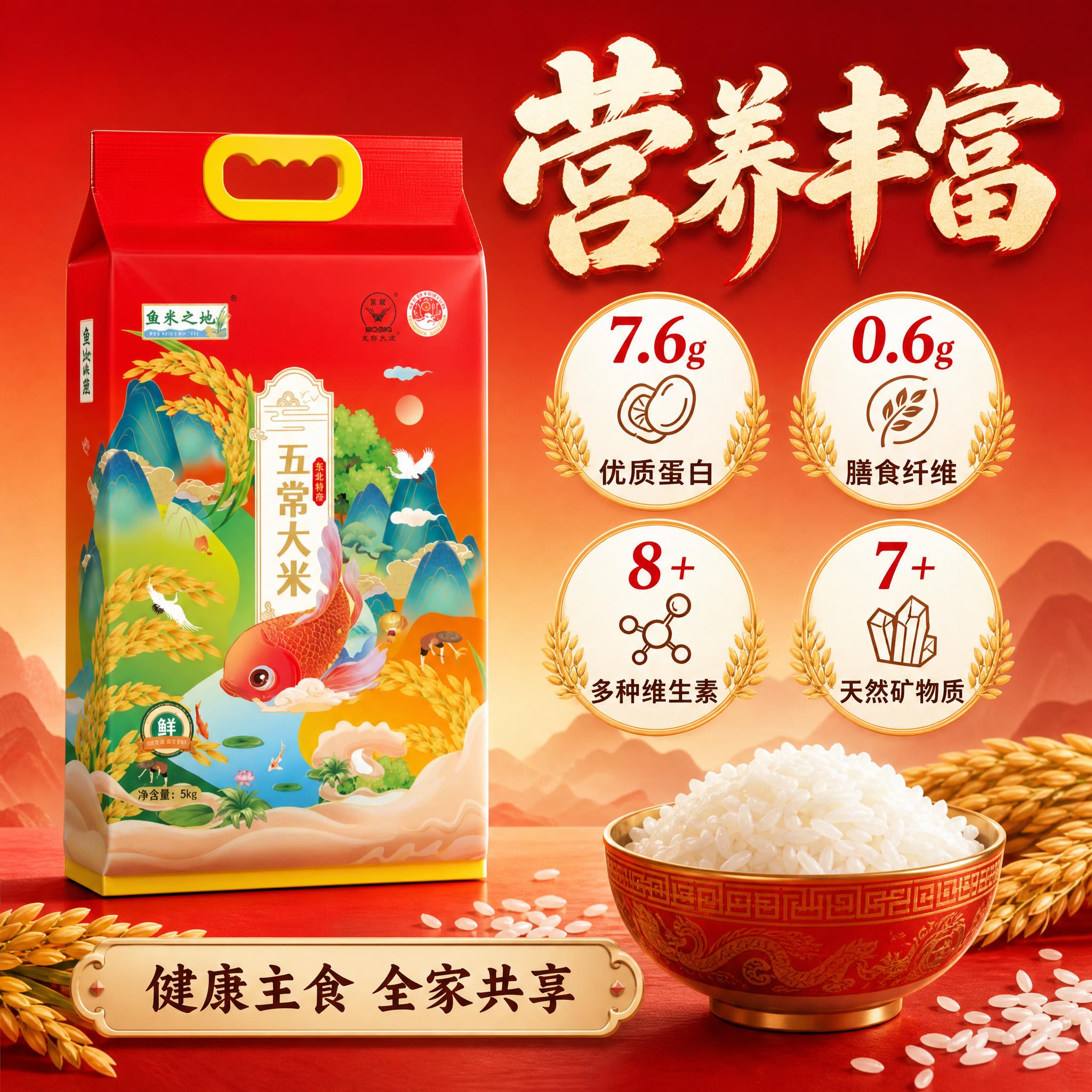 [主图-4] 鱼米之地五常大米 营养丰富 营养成分展示 突出大… - 图片创意预览