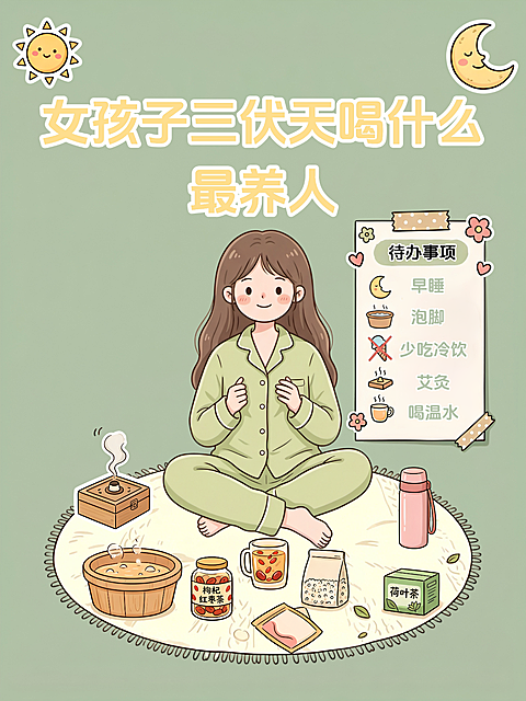 三伏天养生饮食科普指南卡通手账风小红书封面